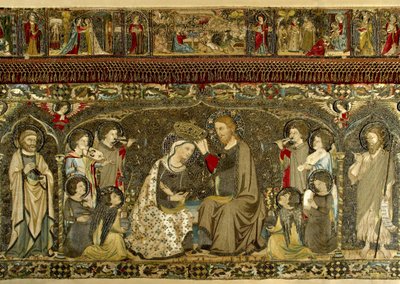 Koronacja Dziewicy pomiędzy ośmioma aniołami i czternastoma świętymi (haft kościelny) par Cambi, Jacopo (czynny ok. 1336) autorstwa Jacopo Cambi