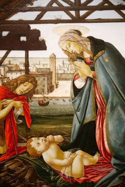 Dziewica i Święty Jan Chrzciciel adorujący Dzieciątko na tle widoku Wenecji autorstwa Jacopo Foschi