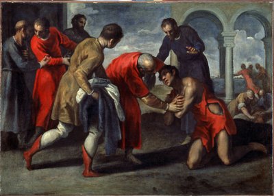 Powrót syna marnotrawnego. Obraz Jacopo Palma il Giovane Młodszego (1544-1628), po 1600. Olej na płótnie. Sztuka włoska w stylu manierystycznym. Galleria dell