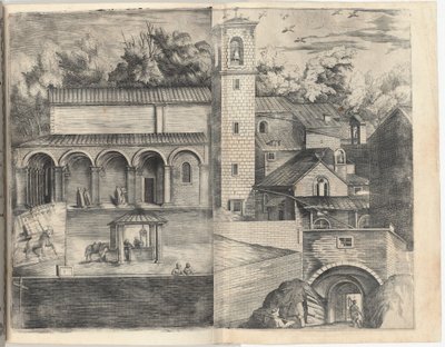 Widok kwadrantu: Drzwi Główne, Plac, Kościół i Loggia Klasztoru Monte della Vernia. autorstwa Jacopo Ligozzi