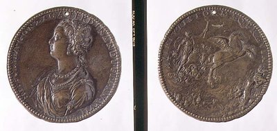 Medal portretowy, awers przedstawiający Hipolita Gonzagę, rewers prawdopodobnie przedstawiający Junonę na rydwanie (brąz) autorstwa Jacopo Nizzola da Trezzo
