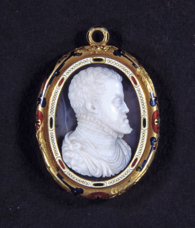 Portret króla Hiszpanii Filipa II (1527-1598). Medalion w calcedonu autorstwa Jacopo Nizzola da Trezzo