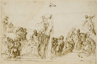 Dwa szkice kompozycyjne do obrazu wotywnego Doge Pasquale Cicogna, Sala del Pregadi, Palazzo Ducale, Wenecja autorstwa Jacopo Palma