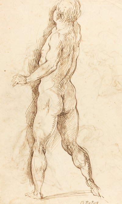 Nagi mężczyzna widziany z tyłu [verso] autorstwa Jacopo Palma il Giovane