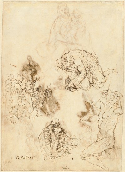 Studia nad Chrystusem uzdrawiającym niewidomego, św. Filipem Benizzi i św. Sebastianem autorstwa Jacopo Palma il Giovane