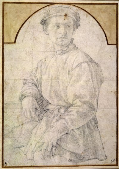 Siedzący młodzieniec w czapce (kreda na papierze) autorstwa Jacopo Pontormo