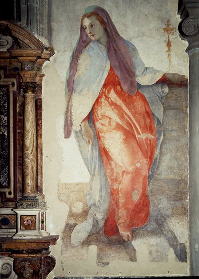 Zwiastowanie. Detal Matki Boskiej - Fresco autorstwa Jacopo Pontormo
