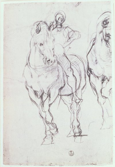Studium jeźdźca dla Izraelitów gaszących pragnienie na pustyni (kreda) autorstwa Jacopo Pontormo
