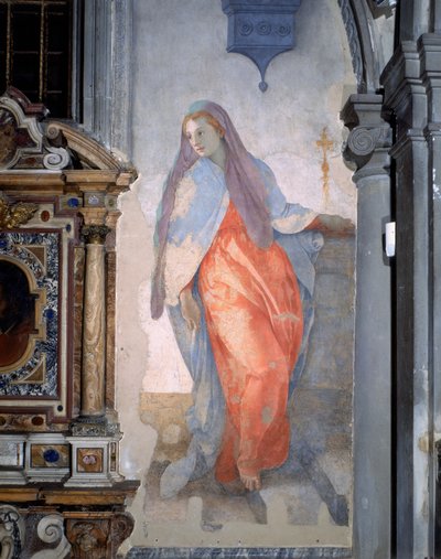 Zwiastowanie, fragment Matki Boskiej, ok. 1527 (fresk) autorstwa Jacopo Pontormo
