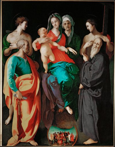 Dziewica ze świętą Anną i czterema świętymi (Piotrem Sebastianem, Benedyktem i dobrym złoczyńcą ... autorstwa Jacopo Pontormo