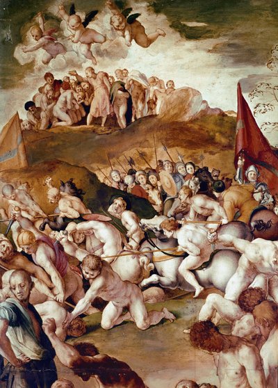 Jedenaście tysięcy męczenników, fragment męczeństwa św. Maurycego i legendarny rzymski legion tebański (tempera na drewnie autorstwa Jacopo Pontormo