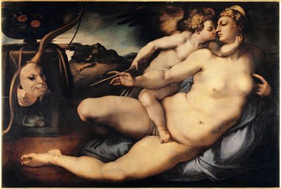 Wenus i Kupidyn (Wenus i Kupidyn) Obraz Jacopo Carrucci dit il Pontormo (Pontormo) (1494-1556) 1532-1534 Dim 128x197 cm Florencja, Galeria Accademia Włochy autorstwa Jacopo Pontormo