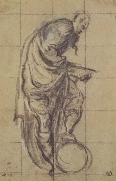 Filozof stojący na globusie (węgiel na papierze) autorstwa Jacopo Robusti Tintoretto