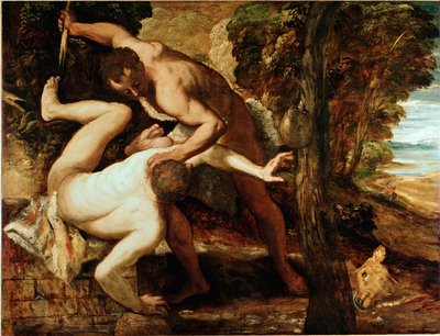 Kain zabija Abla Malarstwo Jacopo Robustiego dit il Tintoretto (Tintoret) (1518-1594) 1550-1553 Nd. 149x196 cm Galeria Akademii, Wenecja autorstwa Jacopo Robusti Tintoretto