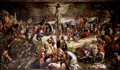 ""Ukrzyżowanie"" Obraz Tintoretto (Jacopo Robusti) (1518-1594) 1565 Dim 536x1224 cm Wenecja, Scuola di San Rocco autorstwa Jacopo Robusti Tintoretto