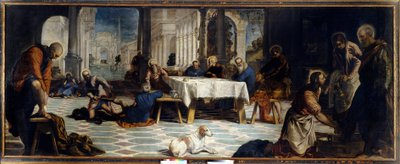 Jezus Chrystus myje stopy swoim uczniom. Obraz Jacopo Robustiego detto Il Tintoretto (The Tintoret autorstwa Jacopo Robusti Tintoretto