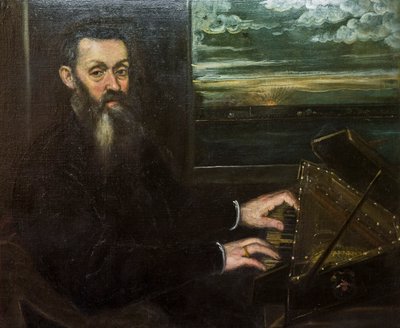 Portret starszego pana na szpinecie autorstwa Jacopo Robusti Tintoretto