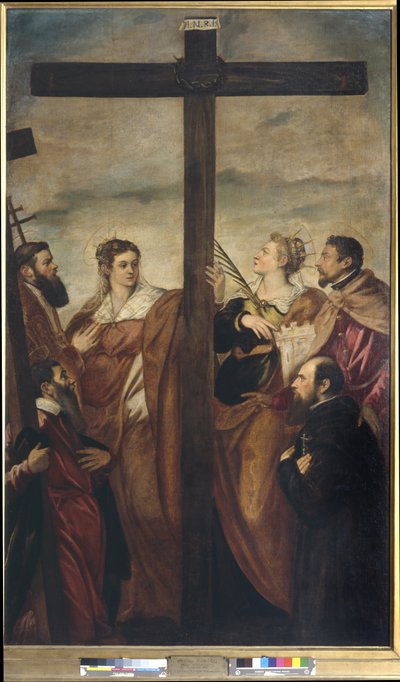 Święci Helena, Barbara, Andrzej, Makary, inny święty i wielbiciel oddają cześć Krzyżowi, ok. 1560 (olej na płótnie) autorstwa Jacopo Robusti Tintoretto