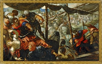 Scena bitwy między Turkami a chrześcijanami ... (obraz na płótnie) autorstwa Jacopo Robusti Tintoretto