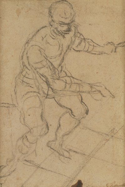 Siedzący mężczyzna widziany z góry (czarna kreda na papierze) (recto) (patrz 160813 na odwrocie) autorstwa Jacopo Robusti Tintoretto
