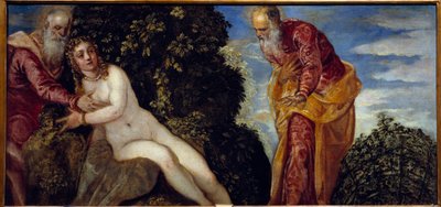 Suzanne i starsi Obraz Jacopo Robustiego dit le Tintoret ou Il Tintoretto (1518-1594) XVI-wieczne słońce. 0,58x1,16 m Madryt, Musee du Prado autorstwa Jacopo Robusti Tintoretto