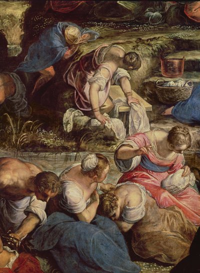 Zebranie Manny, centralny detal: szwaczka autorstwa Jacopo Robusti Tintoretto