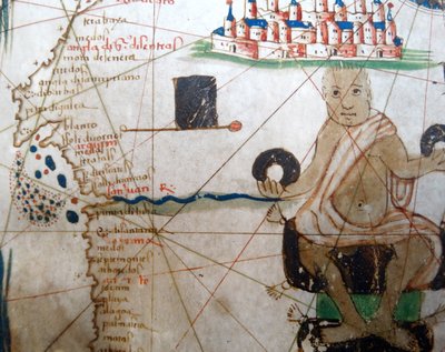 Szczegół przedstawiający afrykańskiego władcę z renesansowej mapy Europy, Jacopo Russo (po), 1528 autorstwa Jacopo Russo
