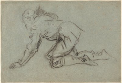 Klęczący mężczyzna trzymający laskę [recto] autorstwa Jacopo Tintoretto