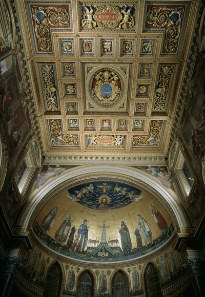 Widok wnętrza absydy bazyliki św. Jana (San Giovanni in Laterano). Mozaika Jacopo Torriti (aktywna ok. 1291-XIV w.) i Jacopo da Camerino (aktywna ok. 1288-1331) przedstawiająca Jerozolimę Celeste. Rzym autorstwa Jacopo Torriti