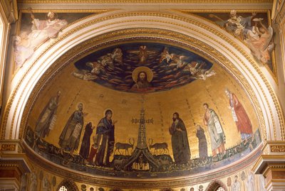Widok wnętrza absydy bazyliki św. Jana (San Giovanni in Laterano). Mozaika Jacopo Torriti (aktywna ok. 1291-XIV w.) i Jacopo da Camerino (aktywna ok. 1288-1331) przedstawiająca Jerozolimę Celeste. Rzym autorstwa Jacopo Torriti