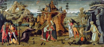 Krajobraz ze scenami biblijnymi i legendami o świętych autorstwa Jacopo del Sellaio