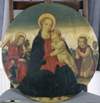 Madonna z Dzieciątkiem z Archaniołem Rafałem i św. Janem, ok. 1490 (tempera na drewnie topoli) autorstwa Jacopo del Sellaio