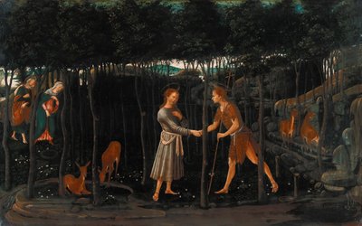 Spotkanie Dzieciątka Jezus i Jana Chrzciciela autorstwa Jacopo del Sellaio