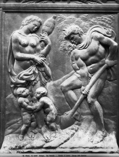 Adam i Ewa przymuszeni do pracy, panel z Porta Magna, ok.1430 (marmur) autorstwa Jacopo della Quercia