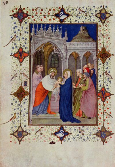 MS 11060-11061 Godziny Notre Dame: Brak, Ofiarowanie w świątyni, z „Tres Riches Heures du Duc de Berry” autorstwa Jacquemart de Hesdin