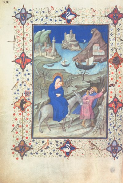 Ms 11060-61, Ucieczka do Egiptu, z „Tres Belles Heures du duc de Berry”, c.1409 autorstwa Jacquemart de Hesdin