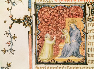 Pani Lat 18014 Jean de France (1340-1416) Książę Berry modlący się przed Dziewicą z Dzieciątkiem, z Les Petites Heures de Duc de Berry, c.1385-90 autorstwa Jacquemart de Hesdin