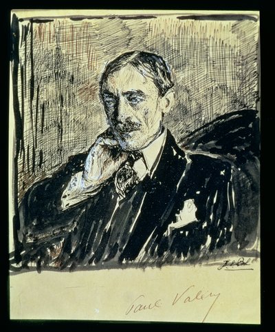 Portret francuskiego pisarza Paula Ambroise Valery (1871-1945) (tusz na papierze) autorstwa Jacques Emile Blanche