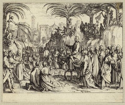 Jezus Chrystus wchodzący do Jerozolimy (rycina) autorstwa Jacques (after) Callot