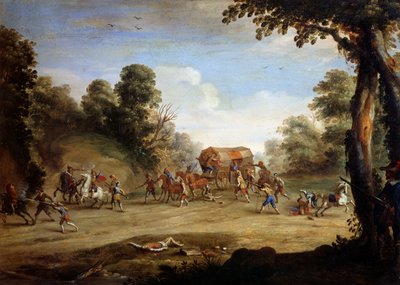 Życie żołnierza, zwolnienie powozu (olej na miedzi) autorstwa Jacques (after) Callot