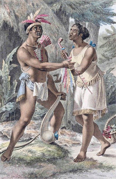 Para Indian Naudowessie w ich wiosce. autorstwa Jacques (after) Kuyper