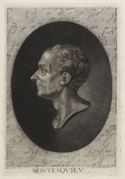 Monteskiusz, rytowany przez Jean-Baptiste de Grateloup, 1768 (trawiona punktowa z mezzotintą) autorstwa Jacques-Antoine Dassier