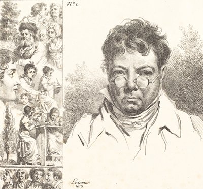 Autoportret i inne głowy, 1819 (litografia) autorstwa Jacques Antoine Marie Lemoine