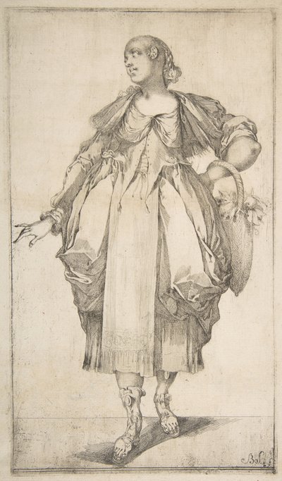Ogrodniczka z koszem na ramieniu z serii Hortulanae, 1612-16. autorstwa Jacques Bellange