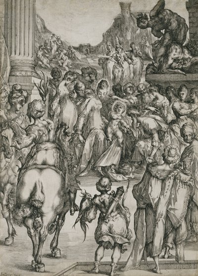 Pokłon Trzech Króli, c.1614-17 (akwaforta z grawerem) autorstwa Jacques Bellange