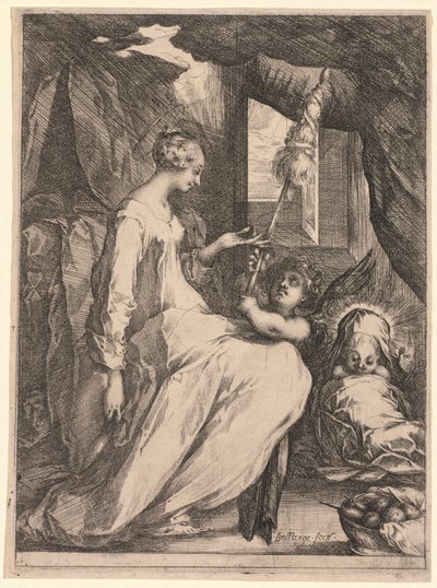Dziewica z Dzieciątkiem z kądzielnicą i aniołem, ok. godz. 1611-1613. autorstwa Jacques Bellange