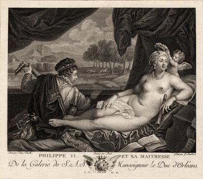 Filip II i jego kochanka po Tycjanie, ok. 1930 r. 1780 autorstwa Jacques Bouillard