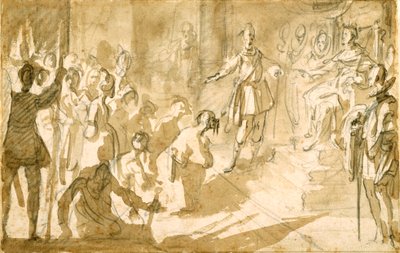 Admirał Inghirami przedstawiający jeńców tureckich królowi Ferdynandowi I Toskańskiemu, ok. 1615 (pióro i atrament z kredą na papierze) autorstwa Jacques Callot
