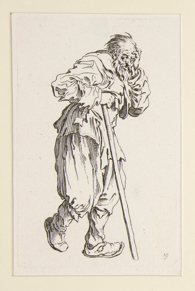 Żebrak wsparty na patyku, z The Beggars autorstwa Jacques Callot