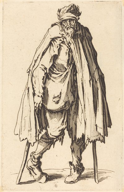 Żebrak z kulami i workiem autorstwa Jacques Callot